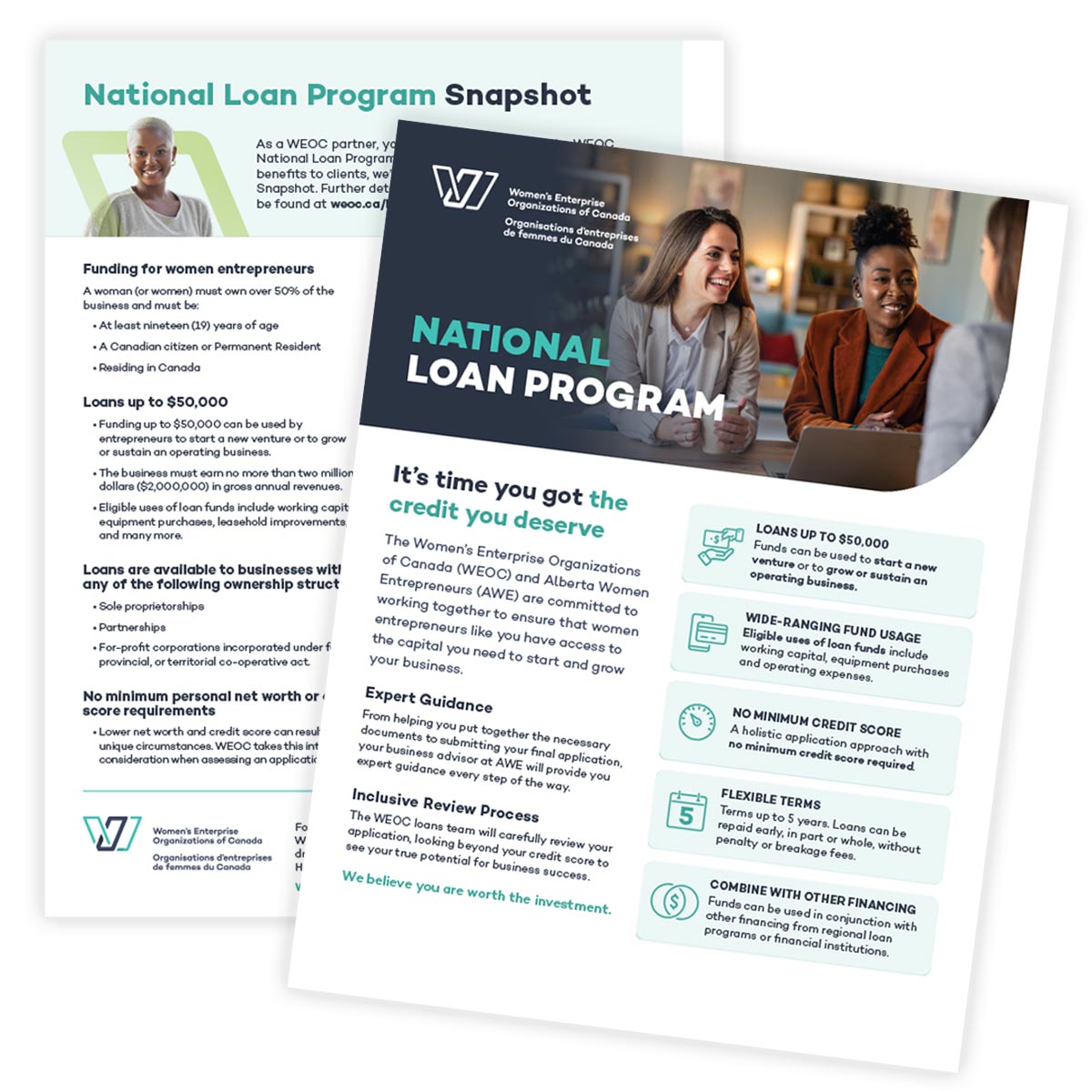 Examples of the print documents created for Women's Enterprise Organizations of Canada