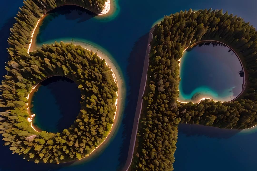 An AI generated image showing islands shaped as a 6 and a P